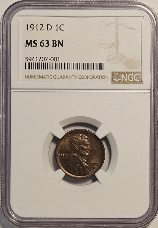 1912-D Lincoln Wheat Cent NGC MS63BN  Beautiful Graded Coin!!!