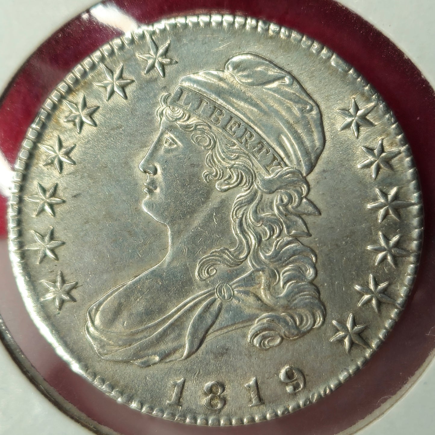 1819-P Capped Bust Half Dollar Ungraded Almost Uncirculated  A Stunning Lettered Edge Coin!!