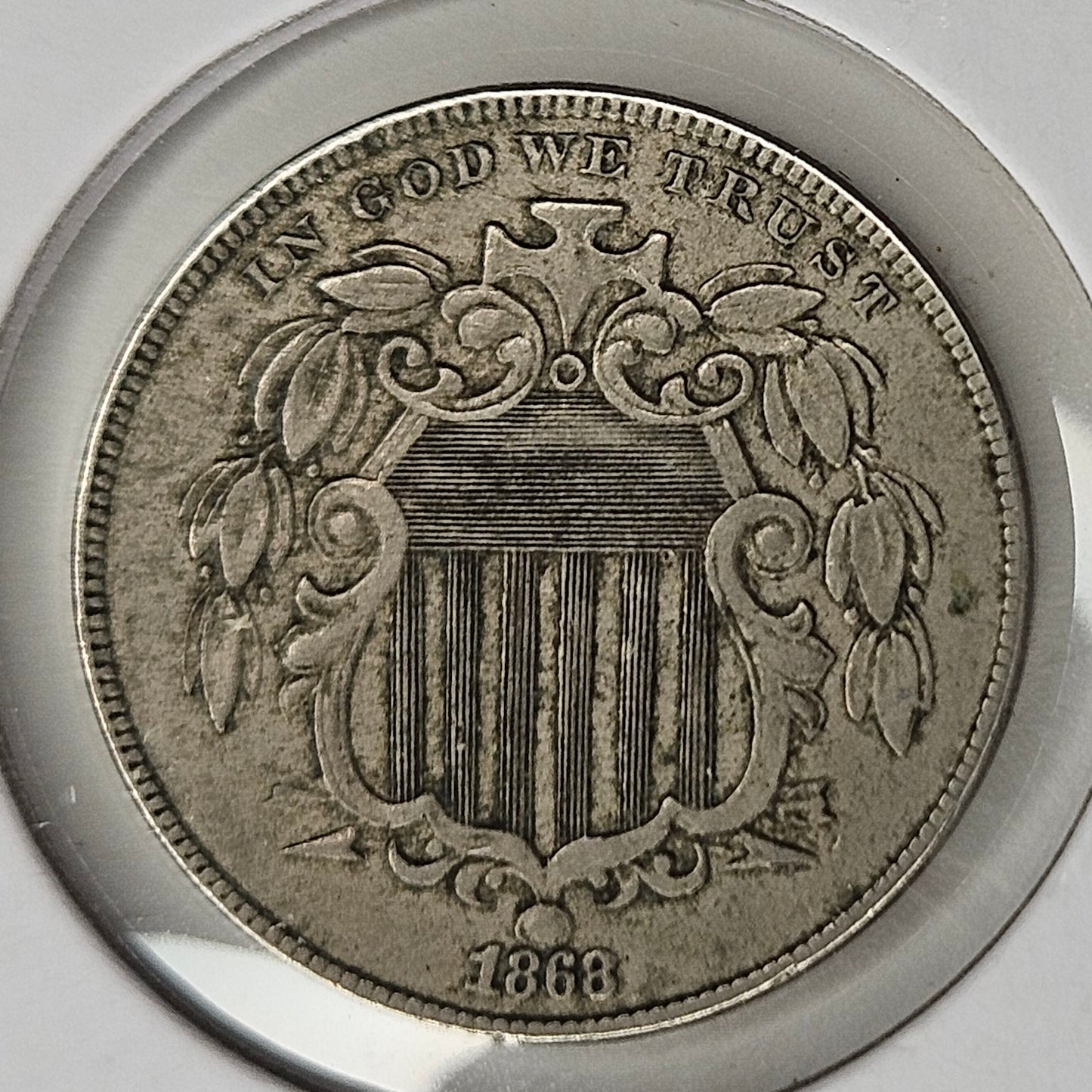 1868-P Shield Nickel Ungraded Extra Fine  Sharp Details, Almost Full Sheild Lines!!