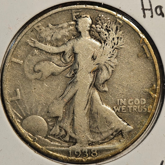 1938-D Walking Liberty Half Dollar Ungraded Very Good  Better Date!!