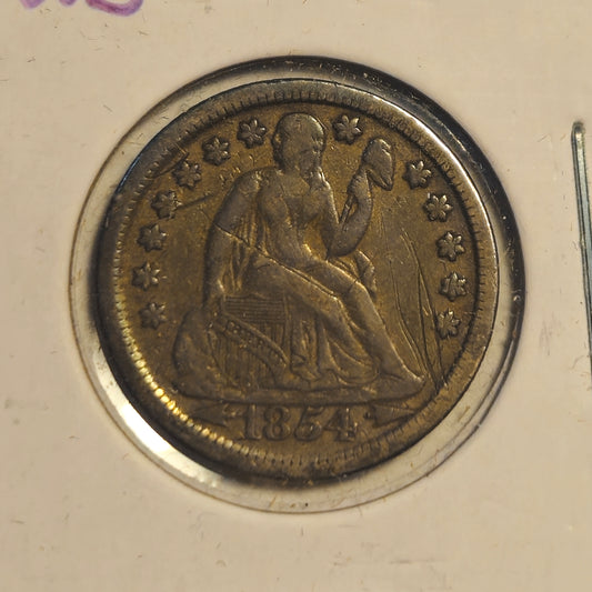 1854-P Seated Liberty Dime Ungraded Very Fine