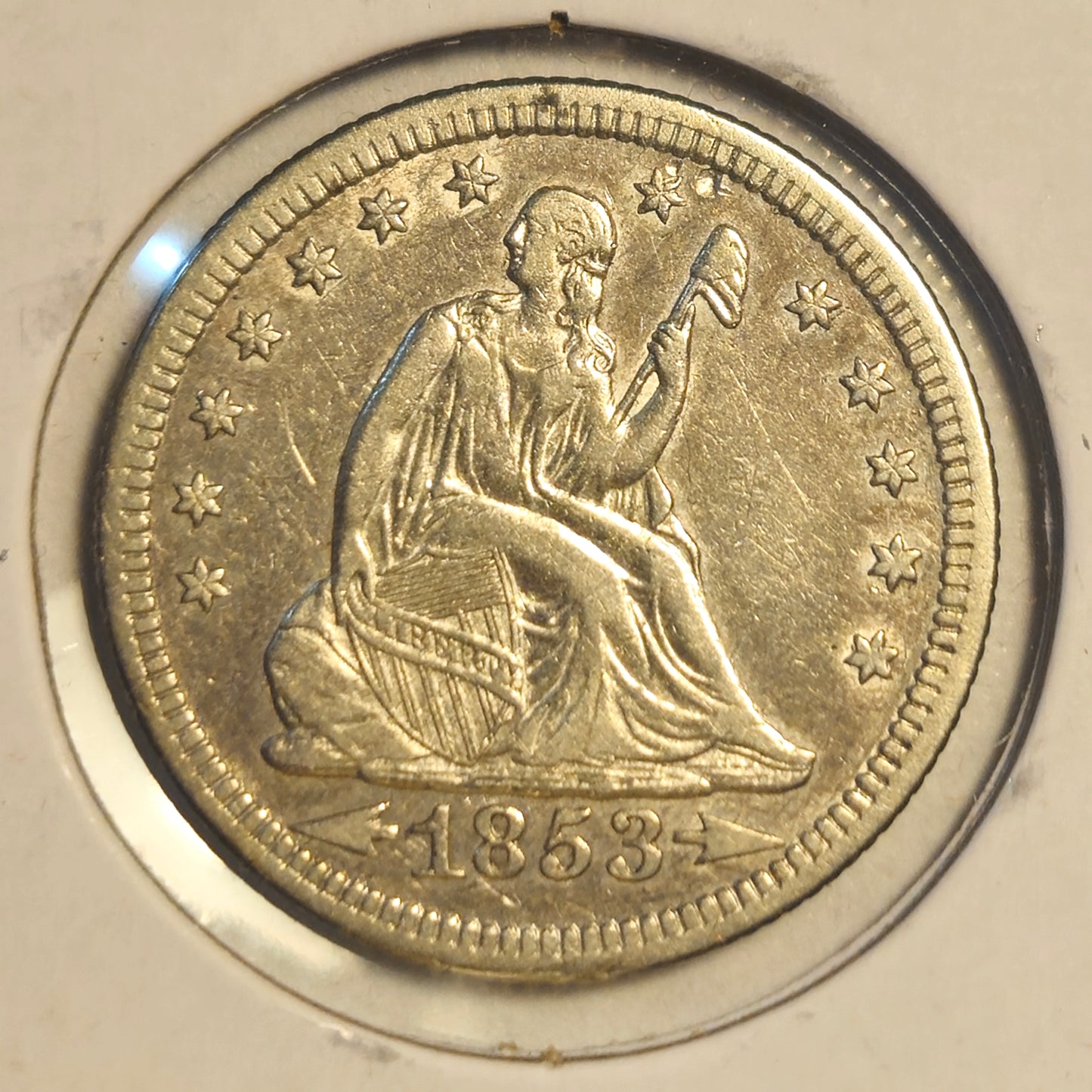 1853-P Seated Liberty Quarter Ungraded Extra Fine  Arrows and Rays – Dipped – A Strong Coin!!