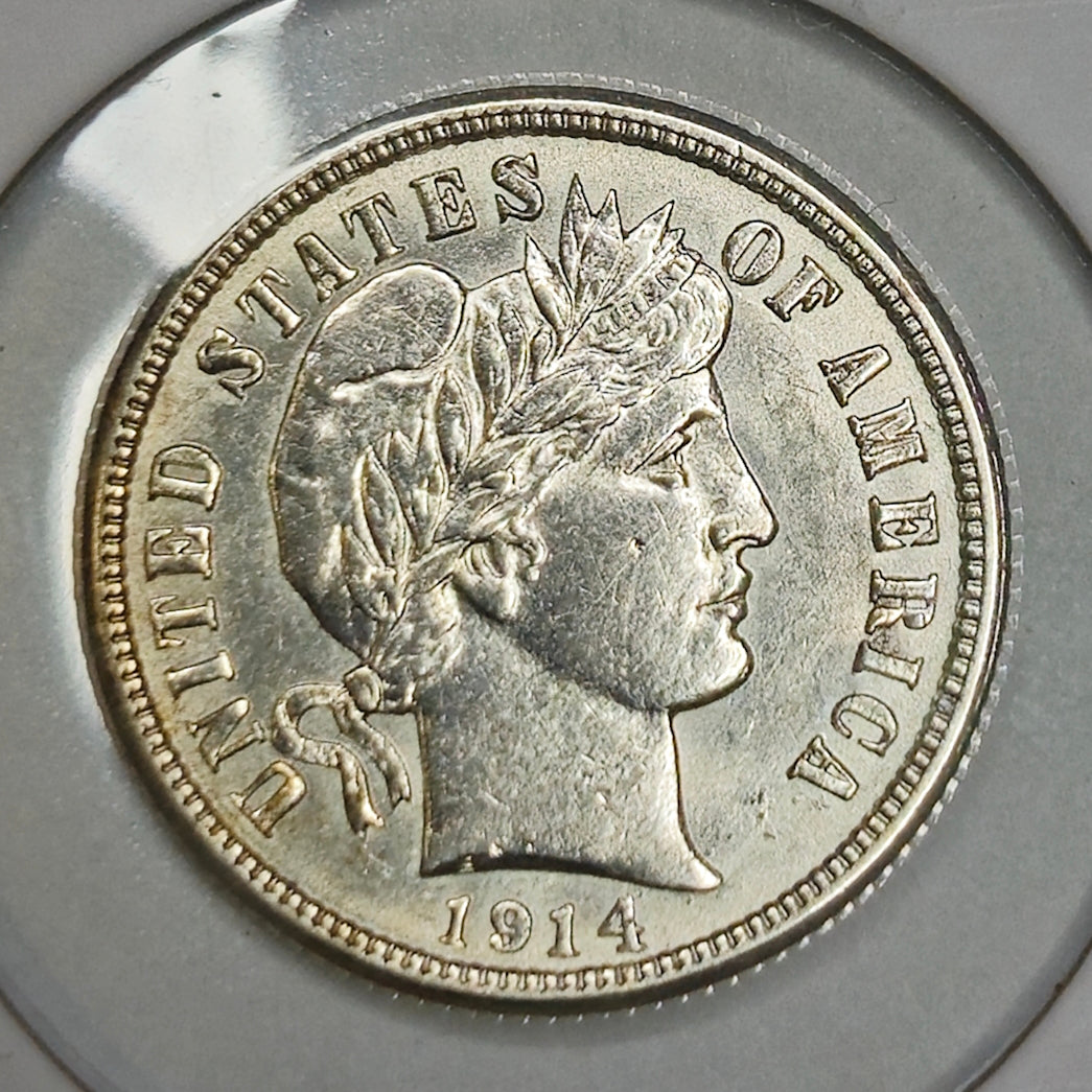 1914-P Barber Dime Ungraded Almost Uncirculated  An absolute stunner!!