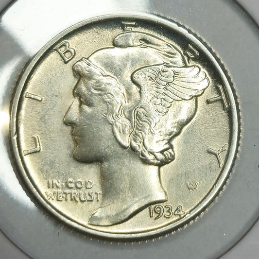1934-P Mercury Dime Ungraded Almost Uncirculated  Beautiful Coin!!!