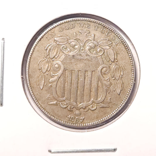 1867-P Shield Nickel Ungraded Extra Fine - A Nice Higher Grade Coin with Light Even Wear!!