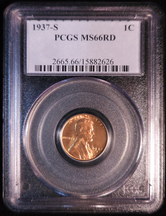 1937-S Lincoln Wheat Cent PCGS MS66RD