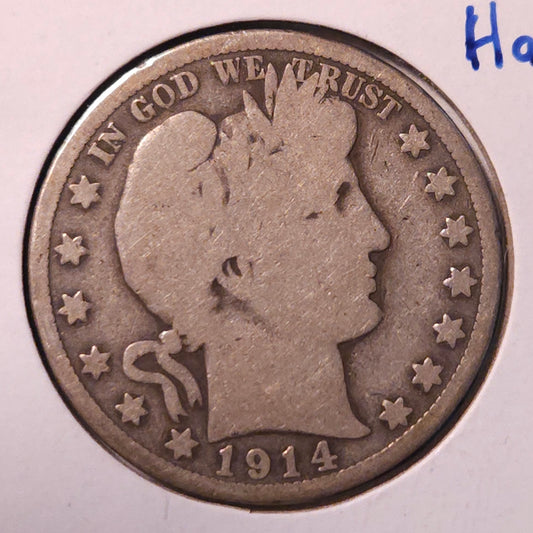 1914-P Barber Half Dollar Ungraded Almost Good
