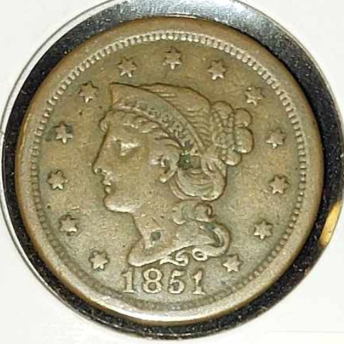 1851-P Braided Hair Large Cent Ungraded Very Fine