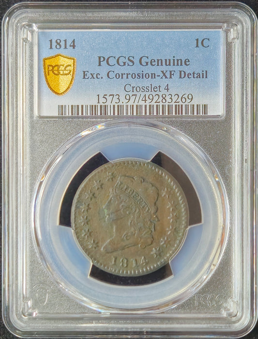 1814-P Classic Head Large Cent PCGS XF Details Crosslet 4 – Amazing Key Date Coin!!! **PCGS Gold Shield**