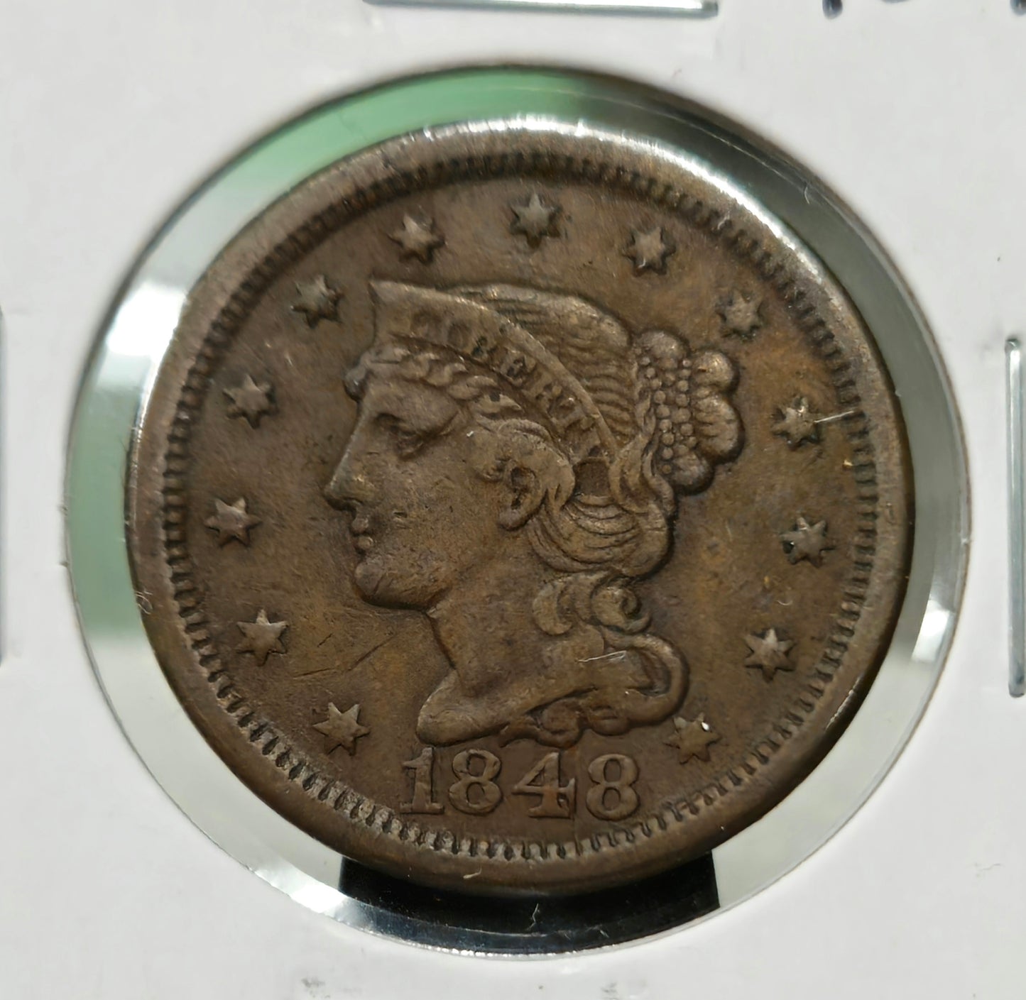 1848 Braided Hair Large Cent Scratches on Reverse