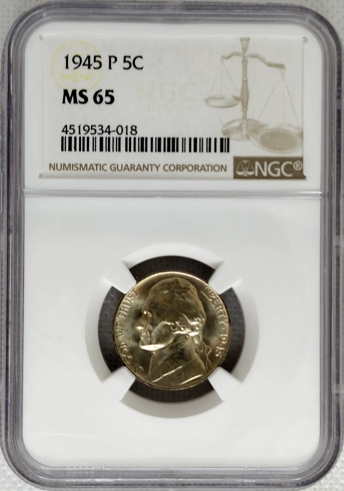 1945-P Jefferson Silver War Nickel  NGC MS 65