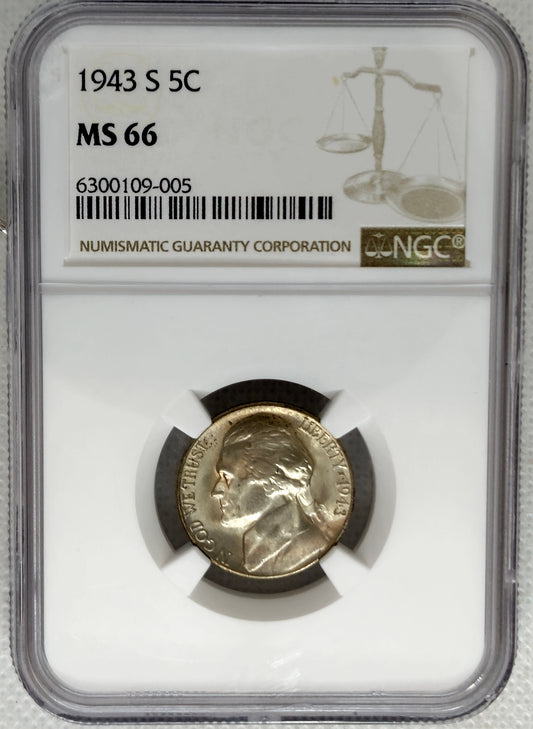 1943-S Jefferson Silver War Nickel NGC MS 66