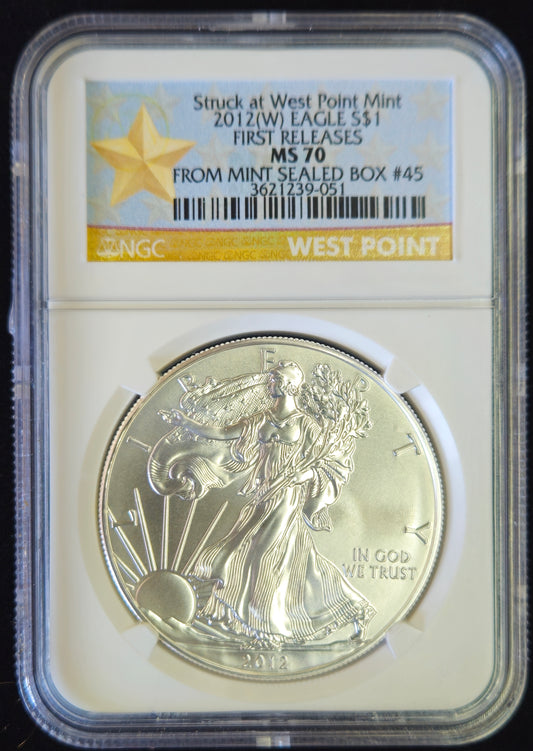 2012-(W) American Silver Eagle Silver Dollar NGC MS70  Struck at West Point Mint!!!