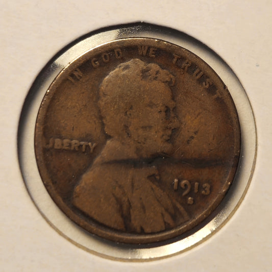 1913-S Lincoln Wheat Cent Ungraded Good  Horizontal Stain