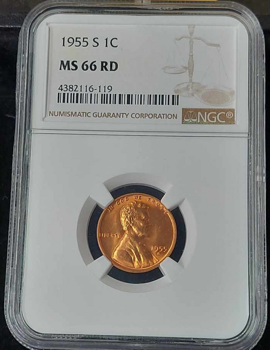 1955-S Lincoln Wheat Cent NGC MS66RD