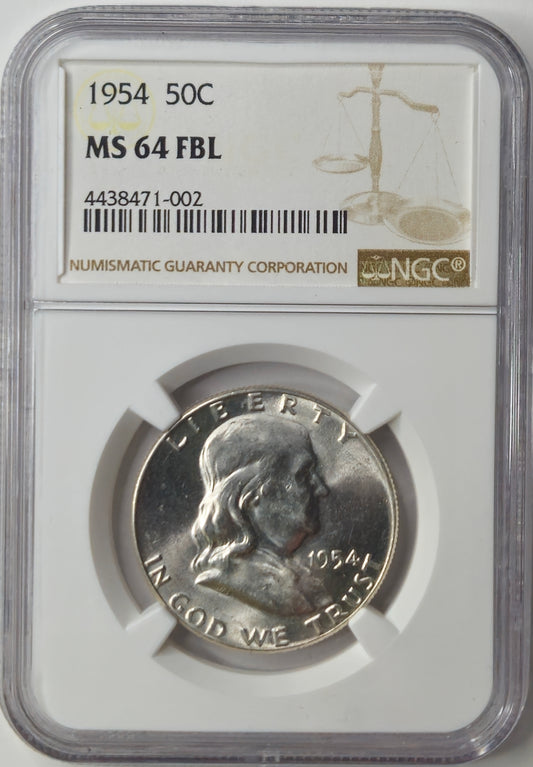1954-P Franklin Half Dollar NGC MS64FBL  Stunning Full Bell Line Coin!!