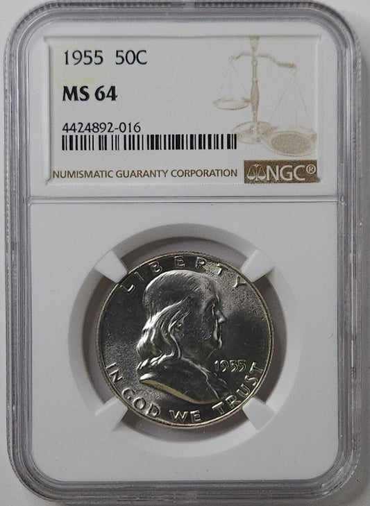 1955-P Franklin Half Dollar NGC MS64  Nice Flashy Coin!!