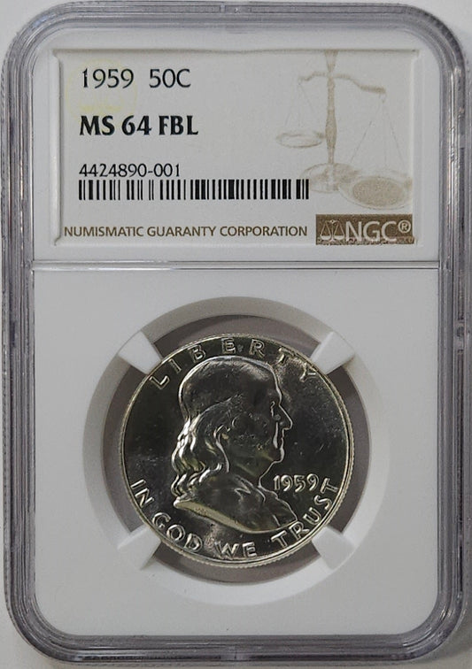1959-P Franklin Half Dollar NGC MS64FBL  Philly Mint Full Bell Lines!!