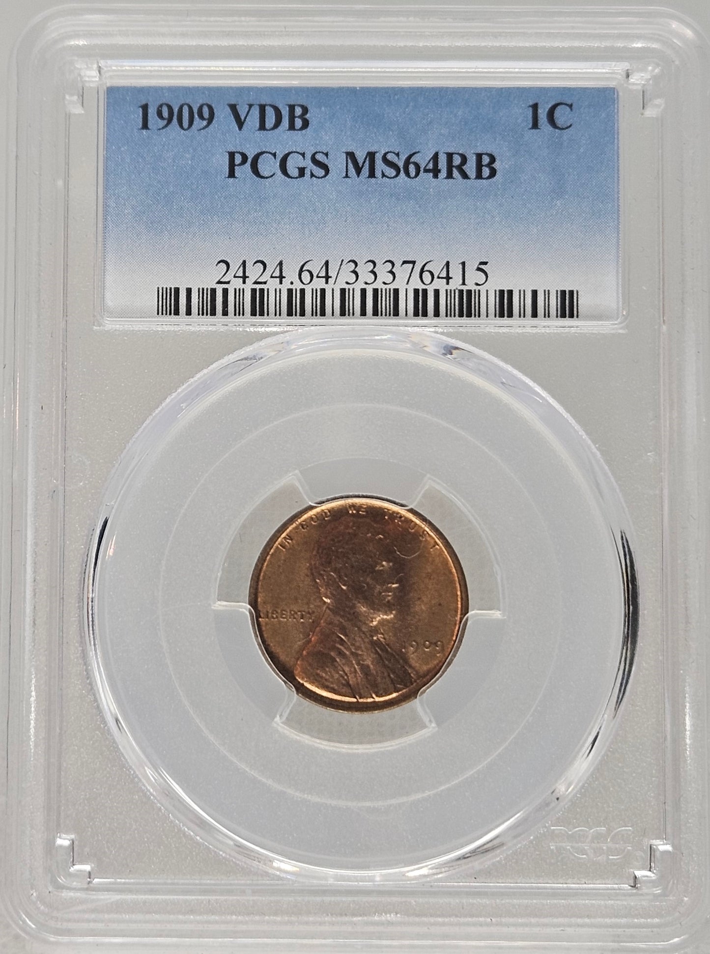 1909-VDB Lincoln Wheat Cent PCGS MS 64 RB  Highly Desireable VDB Cent!!!