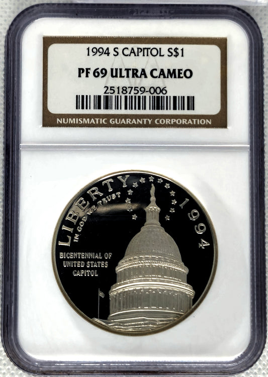 1994-S U.S. Capitol Bicentennial NGC PF 69 Ultra Cameo Commemorative SILVER DOLLAR