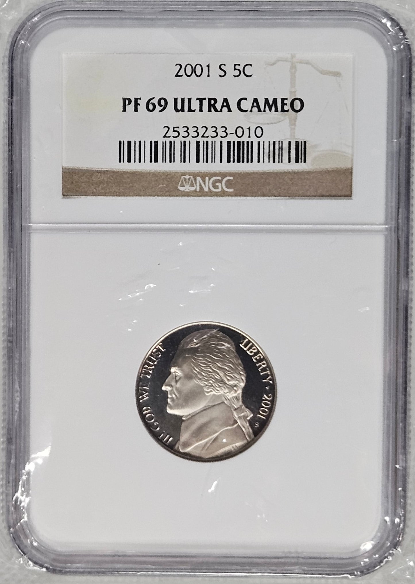 2001-S Jefferson Nickel NGC PF69 Ultra Cameo Amazing Graded Proof Coin!!!