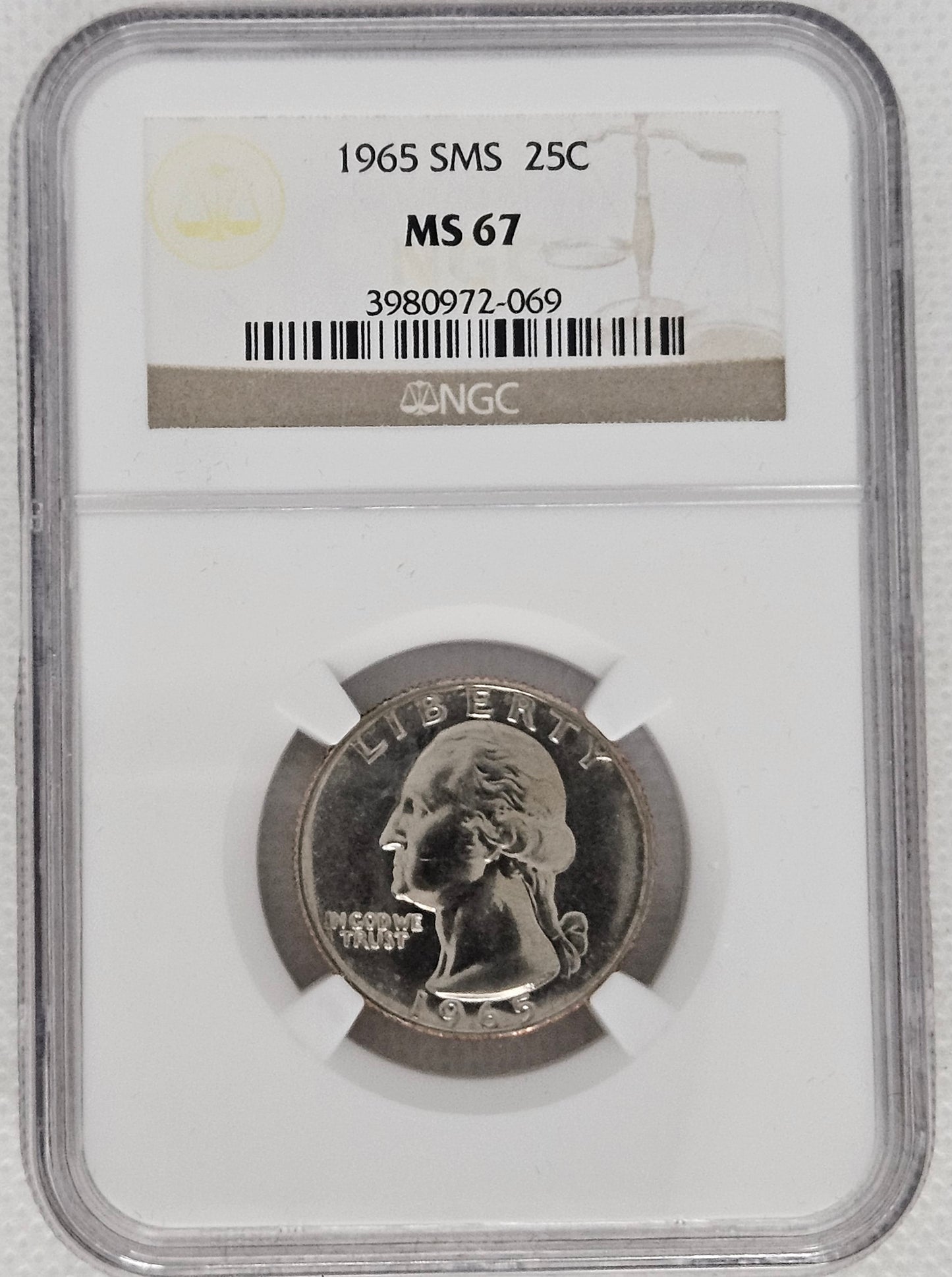 1965-P Washington Quarter NGC MS67 SMS Special Mint Set!!