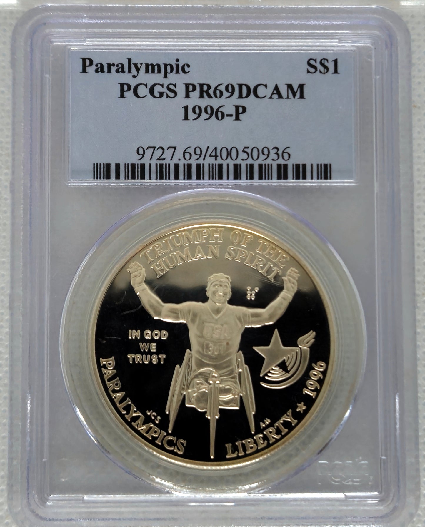 1996-P Paralympics PCGS PR 69 DCAM Commemorative Silver Dollar
