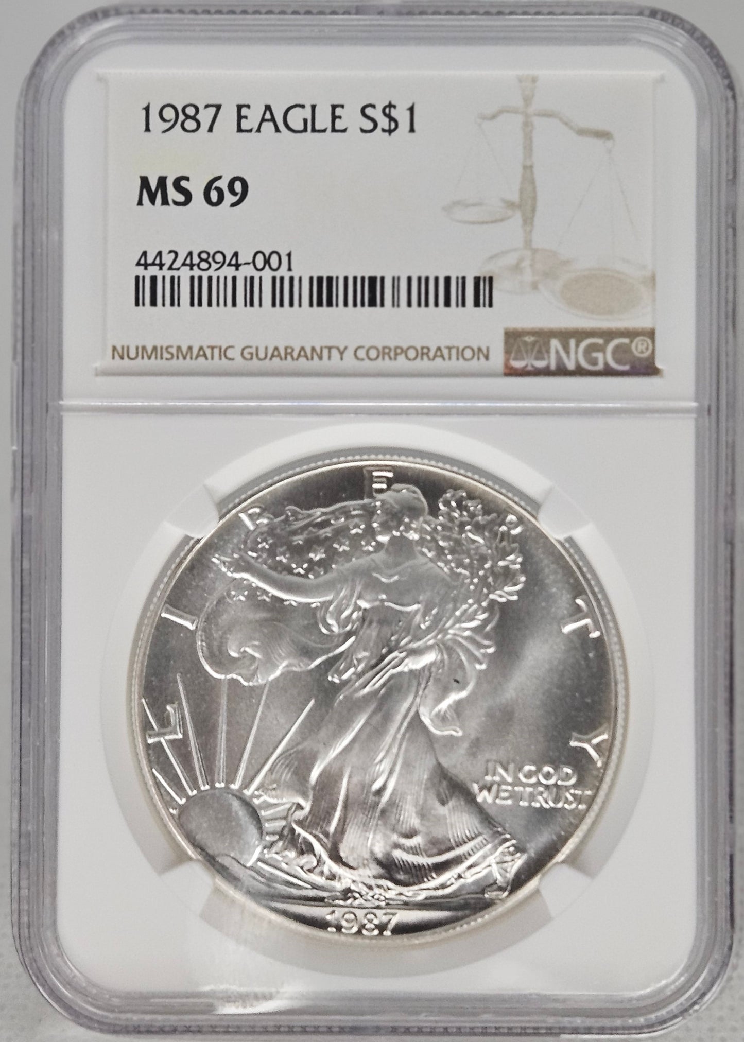1987-P American Silver Eagle  NGC MS69  Beautiful Early Example!!!