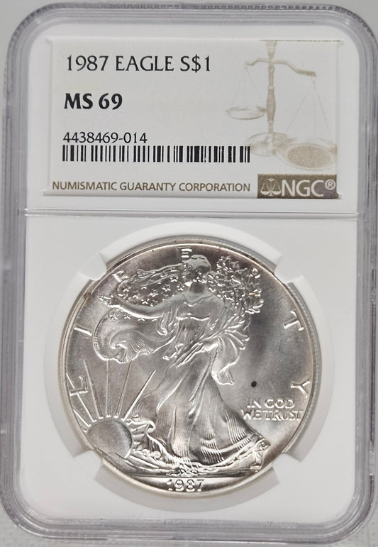 1987-P American Silver Eagle  NGC MS69  Great Affordable Graded Silver Eagle!!