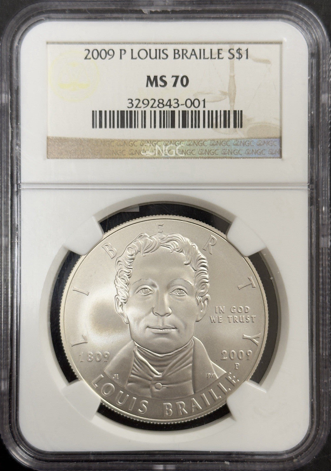 2009 P Louis Braille Commemorative Dollar - NGC MS70 ( 40620 )