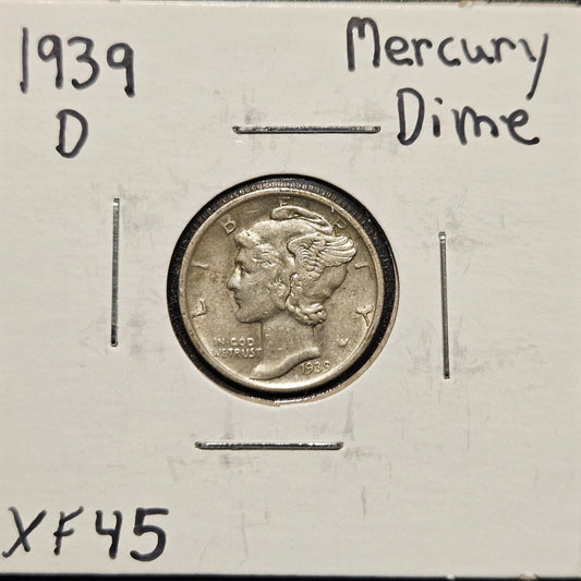1939-D Mercury Dime Ungraded Extra Fine B1315