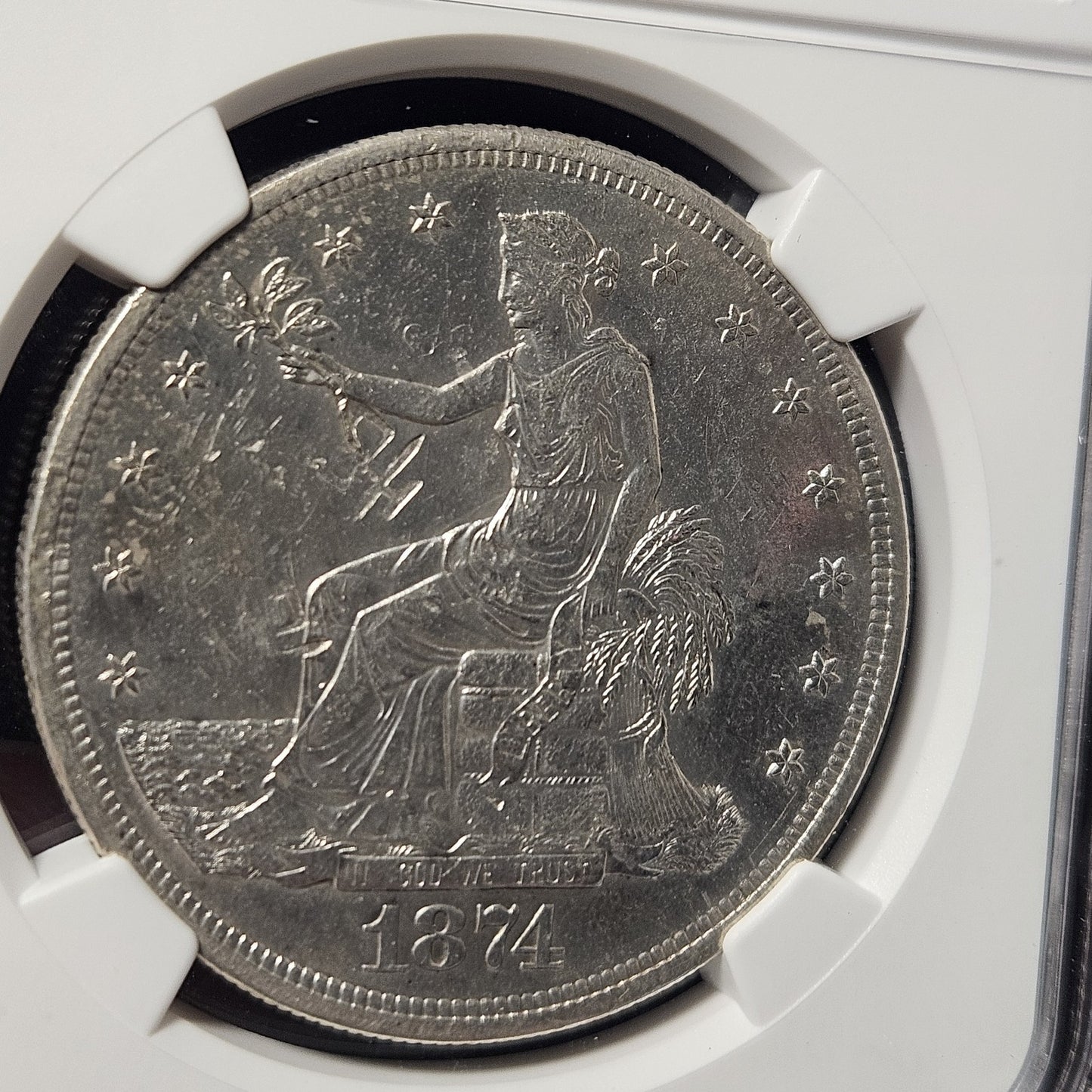 1874 S Chopmarked Trade Dollar - NGC AU Details ( 40471 )