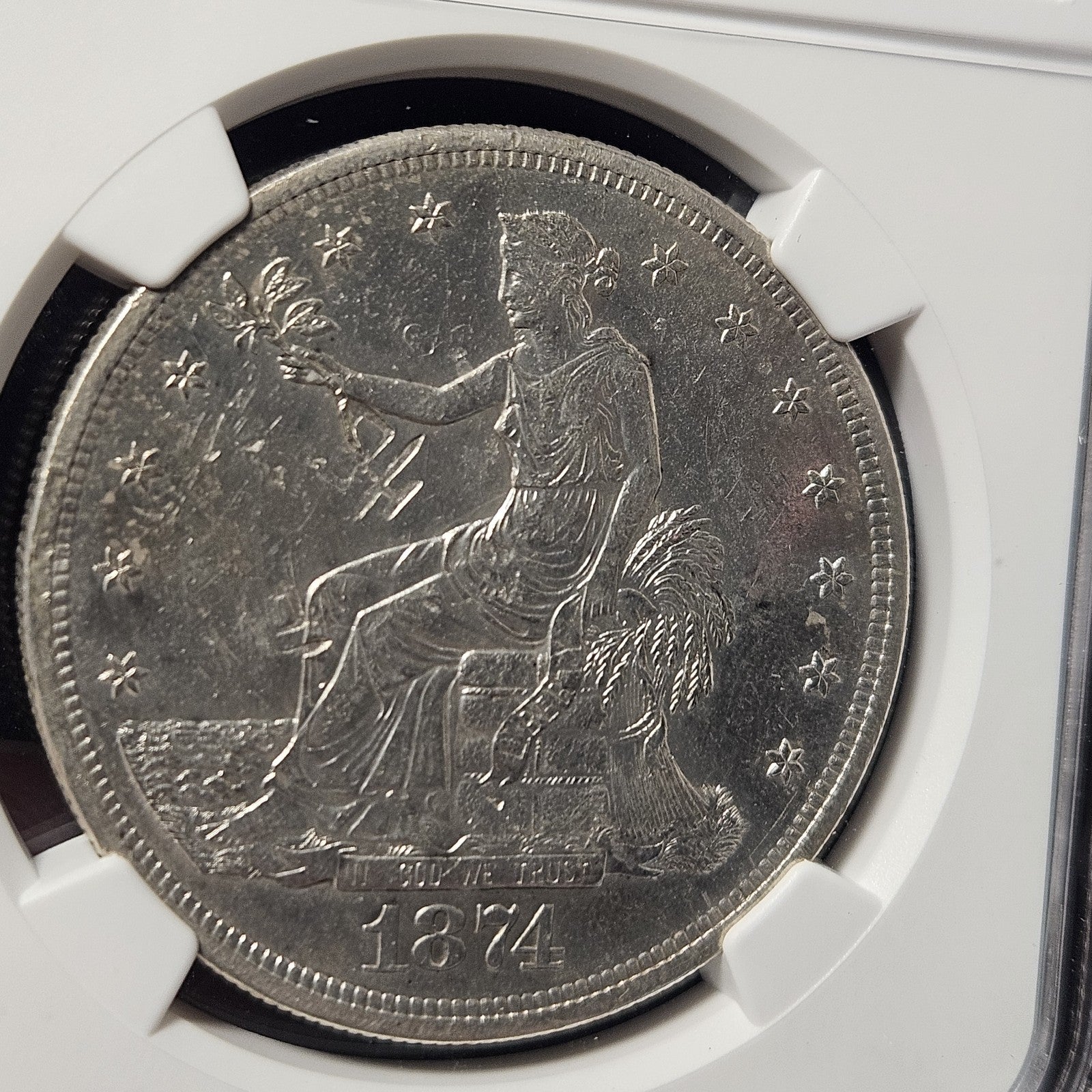 1874 S Chopmarked Trade Dollar - NGC AU Details ( 40471 )