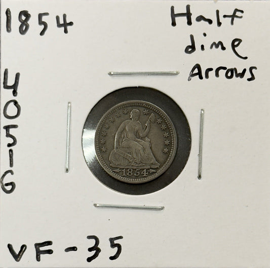 1854 Seated Half Dime Arrows - Very Fine ( 40516 )