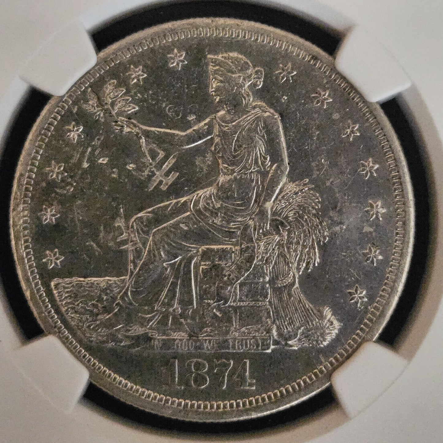1874 S Chopmarked Trade Dollar - NGC AU Details ( 40471 )