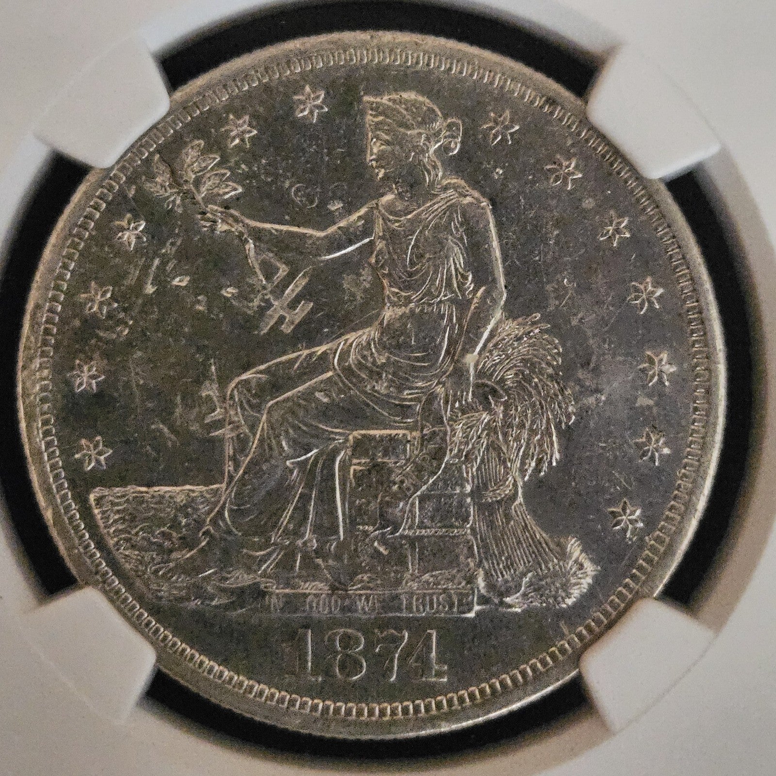 1874 S Chopmarked Trade Dollar - NGC AU Details ( 40471 )