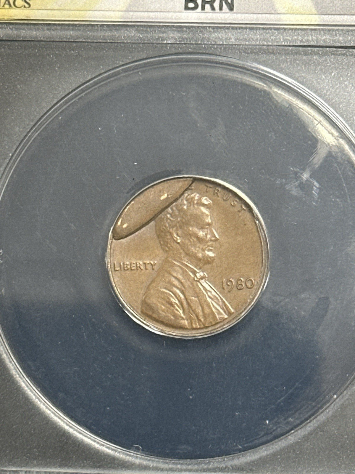 1980 Lincoln Cent ERROR major Die Break ANACS MS62 BRN - JP72