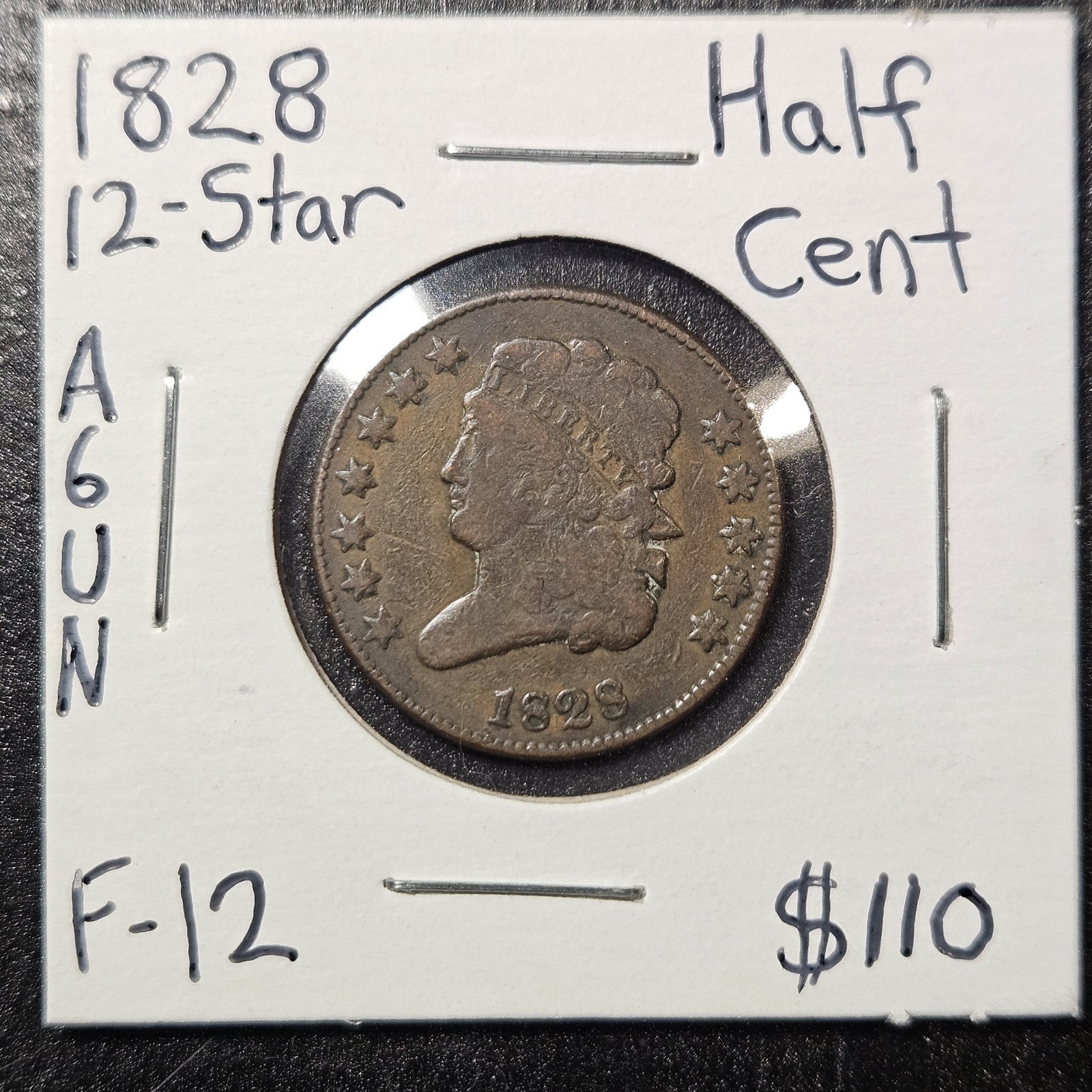 1828 Half Cent 12 Star Classic Head Fine (A6UN)