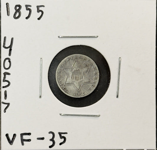 1855 3 Cent Silver - Very Fine ( 40517 )