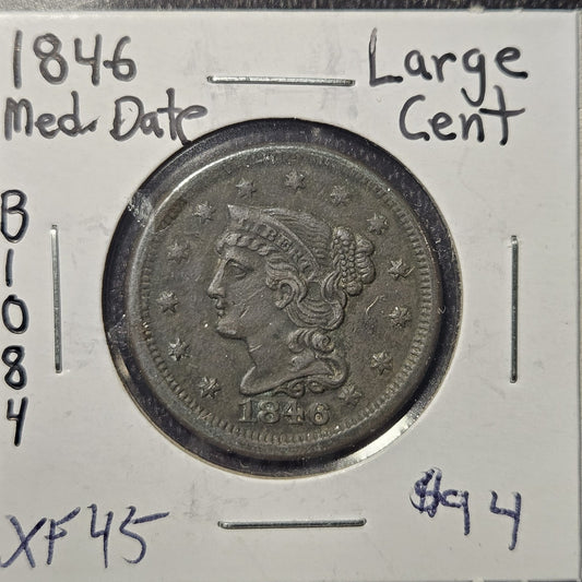 1846 Medium Date Large Cent Extra Fine B1084
