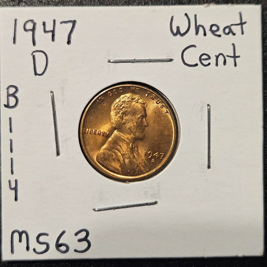 1947-D Lincoln Wheat Cent Ungraded Mint State B1114