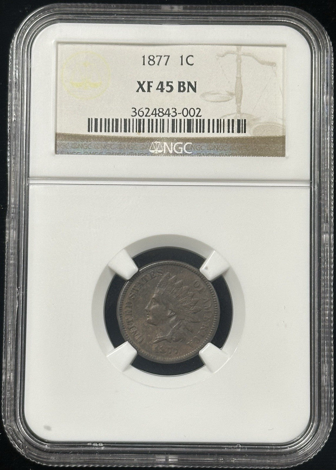 1877 Indian Head Cent NGC XF45 - A6UE
