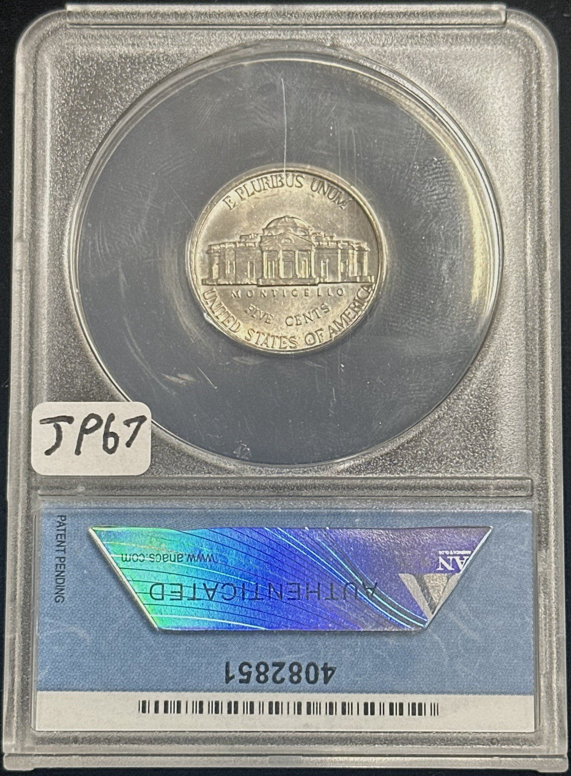 2001 D Jefferson Nickel ERROR Struck Through Late Cap Die ANACS AU58 - JP67