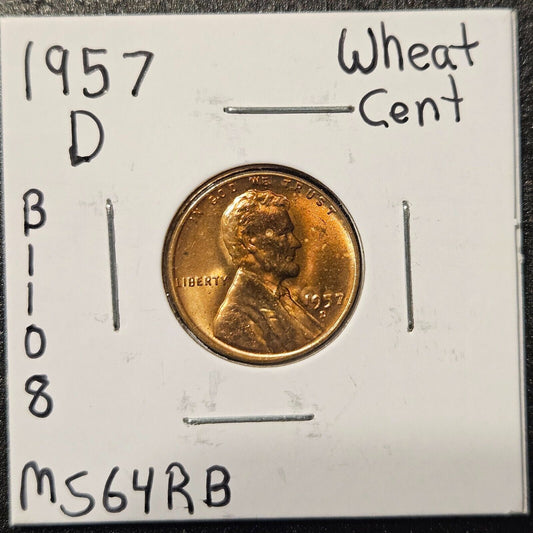 1957-D Lincoln Wheat Cent Ungraded Mint State B1108
