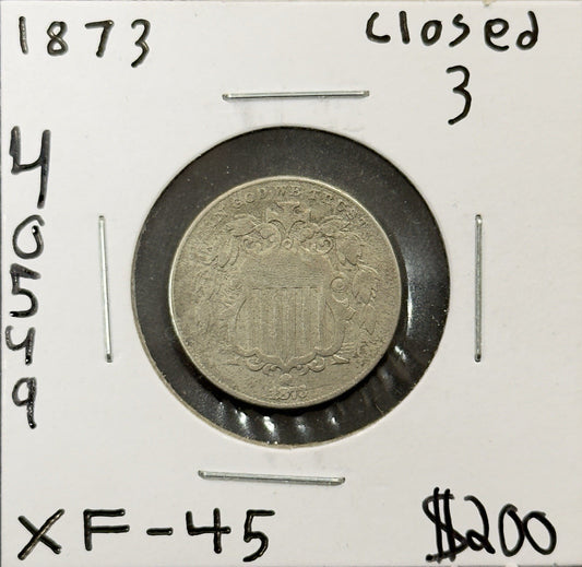 1873 Shield Nickel Closed 3 - Extra Fine ( 40549 )