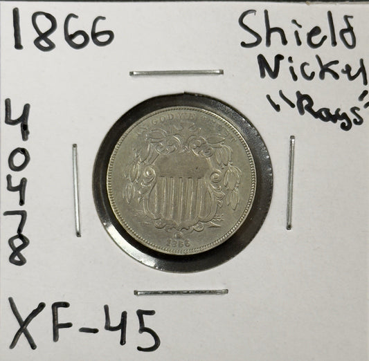 1866 Shield Nickel with Rays - Extra Fine ( 40478 )