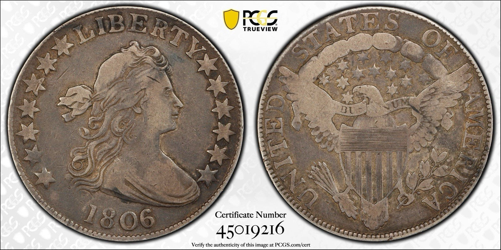 1806/5 Draped Bust Half Dollar Overton 103 Large Stars PCGS F12 - A6U8