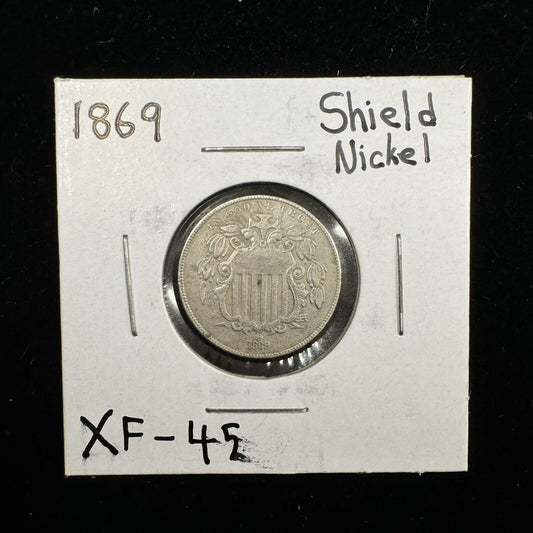 1869 Shield Nickel Extra Fine