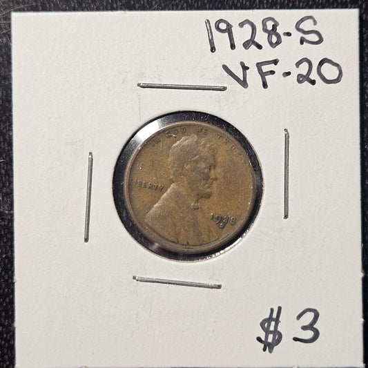 1928 S Lincoln Wheat Cents Very Fine B1089