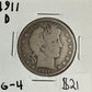 1911 D Barber Half Dollar - Good